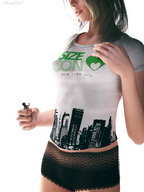 blonde handheld shrunken_woman shirt sorenzer0 no_background looking_at_tiny digital_render sizecon