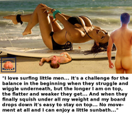 crush collage beach small_men cleavage brunette domination story shrunken_man sand squeezemeflat surfboard