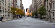 breasts giantess collage nude city butt high_heels buildings squatting legs streets vehicles onlookers looking_back trees looking_at_viewer aslan2142 amy_anderssen