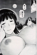 breasts drawing giantess nude blushing manga monochrome large_breasts on_breasts