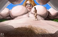 breasts drawing giantess nude blonde color large_breasts pubic_hair glasses brunette multiple_sizes lying_down muscles bus giantesses looking_at_viewer pandoza panty_entrapment on_body