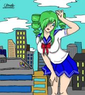 drawing giantess manga color skirt anime green_hair
