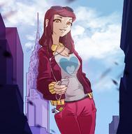 drawing giantess city color brunette smiling looking_down pocket vehicles new_york_city cell_phone angelgts sizecon chrysler_building