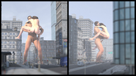 giantess nude city giant penis barefoot brunette gadget91 on_penis imminent_insertion digital_render