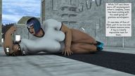 giantess blue_hair lying_down muscles worship looking_at_tiny digital_render
