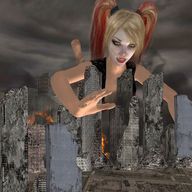giantess city mega destruction lying_down harley_quinn batman dc_comics gotham_city gotham