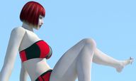 gentle swimsuit clothed cleavage red_hair sitting shrunken_woman dangle between_toes pedicure sunny digital_render