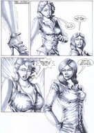 drawing growth feet blonde comic cleavage high_heels brunette story giganta surprised amazon ripped_clothing dialogue attack_of_the_50_foot_woman dc_comics nancy_archer