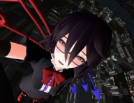 giantess blushing city black_hair glasses touhou dress night point_of_view looking_at_tiny digital_render houjuu_nue captain_redhair