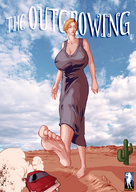 drawing giantess blonde color large_breasts clothed barefoot cleavage desert dress walking unaware vehicles giantessfan cactus