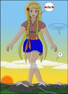 drawing giantess giga blonde color airplane walking mountains hanachronicler