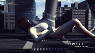 city large_breasts long_hair butt barefoot bra buildings brunette multiple_sizes lying_down foot_crush giantesses boot streets intersection digital_render fater