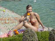 giantess collage swimsuit clothed beach barefoot cleavage ocean smiling sitting boats trees umbrellas microphone reporter