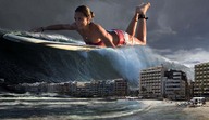 giantess collage city swimsuit destruction beach smiling bracelet surfing tsunami surfer_girl