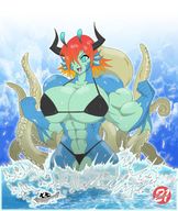 giantess horns swimsuit huge_breasts muscles boats tentacles