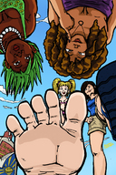 drawing blonde color barefoot cleavage brunette shorts women sunny looking_at_viewer imminent_crush shrink_potion