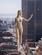 breasts nipples giantess collage nude pussy city mega blonde long_hair barefoot navel walking vehicles tossing