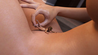 giantess nude blonde pubic_hair shrunken_woman giant_hand redfiredog digital_render dragging