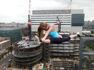 giantess collage long_hair clothed buildings shoes asian pants stretching construction top splits
