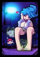 drawing feet color barefoot blue_hair shrunken_woman cartoon cruel nail_polish stink rosario_vampire apeiron-macro kurumu moka