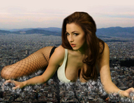 giantess collage city mega large_breasts destruction cleavage brunette lying_down fishnets top jordan_carver captain_rand