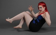collage barefoot red_hair legs shrunken_man winzling looking_at_tiny