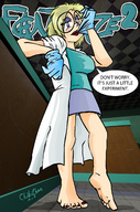 drawing feet blushing blonde color clothed barefoot gloves chibichan fantasize looking_down scientist nail_polish point_of_view lab_coat amanda
