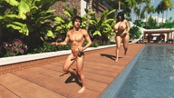 breasts nipples nude black_hair long_hair penis barefoot huge_breasts navel amazon running poolside chasing plants nyom87 digital_render
