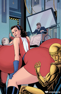 drawing growth color butt robot clothed bandages cleavage huge_breasts brunette breast_expansion gloves mini_giantess bending_over looking_back doom_patrol belt hairband mini_skirt laboratory dc_comics elasti-girl robotman wheelchair the_chief negative_man butt_expansion expansionfan rita_farr