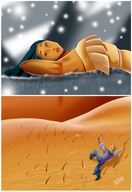 breasts drawing giantess micro blonde black_hair color armor climbing sweat brown_eyes lying_down boots shrunken_man dark_skin tattoo disney native looking_at_viewer pocahontas native_american armpits john_smith kisparlius