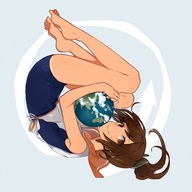 drawing giantess feet color swimsuit planet toes barefoot brunette hugging cosmic_giantess planet_hug