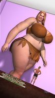 blonde huge_breasts bbw shrunken_man indoors looking_at_tiny digital_render butre3004