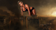 collage mega blonde destruction cleavage crawling fire hand_crush smoke athletic looking_at_viewer source_needed captain_rand alyssa_loughran