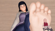 size_difference sakura_haruno barefoot blue_hair purple_eyes pink_hair looking_down raised_foot imminent_crush digital_render hinata_hyuga naruto_(series)