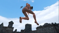 giantess nude pussy feet blonde butt barefoot brunette castle smiling harley_quinn pigtails men looking_down rope jumping military_uniform flags digital_render mid_air