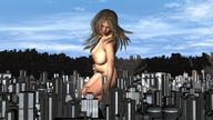 breasts nipples giantess nude city brunette kneeling reaching looking_down thighs licking_lips pregnant imminent_vore digital_render steveblazer