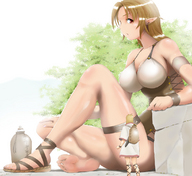drawing giantess feet color toes barefoot soles brunette sandals ビク太 bikuta