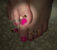 collage barefoot shrunken_woman pink_nails between_toes