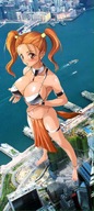 drawing dragonquest jessica blushing mega color large_breasts destruction barefoot cleavage bra skirt pigtails standing point_of_view necklace looking_at_viewer orange_hair