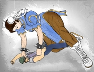 drawing color gun brunette lying_down mini_giantess boots street_fighter muscles chun-li yamumil thug