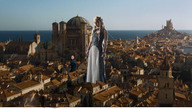 breasts giantess collage city mega blonde long_hair clothed cleavage ocean buildings castle red_hair dress queen giantesses standing temple game_of_thrones daenerys_targaryen mundo cloak kings_landing gown sansa_stark