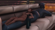 breasts gentle nude alien butt barefoot shrunken lying_down amazon blue_skin bottle sofa digital_render mass_effect liara asari source_film_maker femshep chill