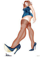 drawing color long_hair clothed cleavage high_heels brunette stockings foot_crush walking shrunken_man maxart1 mini_skirt no_background