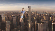 giantess collage city mega blonde gloves belly shorts new_york_city empire_state_building leaning_on_building captain_rand