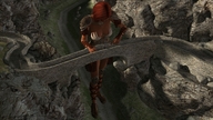 gentle giantess armor bridge clothed cleavage red_hair standing cape stone adventurer digital_render