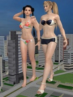 breasts giantess city mega blonde swimsuit barefoot cleavage high_heels buildings smiling ponytail dead_or_alive pigtails shorts walking giantesses bangs imminent_crush digital_render sarah_bryant lamborghini