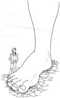 drawing crush monochrome barefoot standing looking_up point_of_view cracked_ground bakugeki_no_g