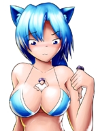 breasts drawing color long_hair swimsuit handheld barefoot cleavage expired_popsicle shrunken_people looking_down shirt no_background between_breasts