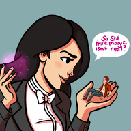 drawing giantess black_hair handheld shrinking superhero unknown_artist hand shrunken_man cartoon magic magician looking_at_tiny zatanna dc_comics wally young_justice kid_flash wally_west