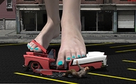 giantess city destruction barefoot scared foot_crush nail_polish vehicle_crush digital_render
